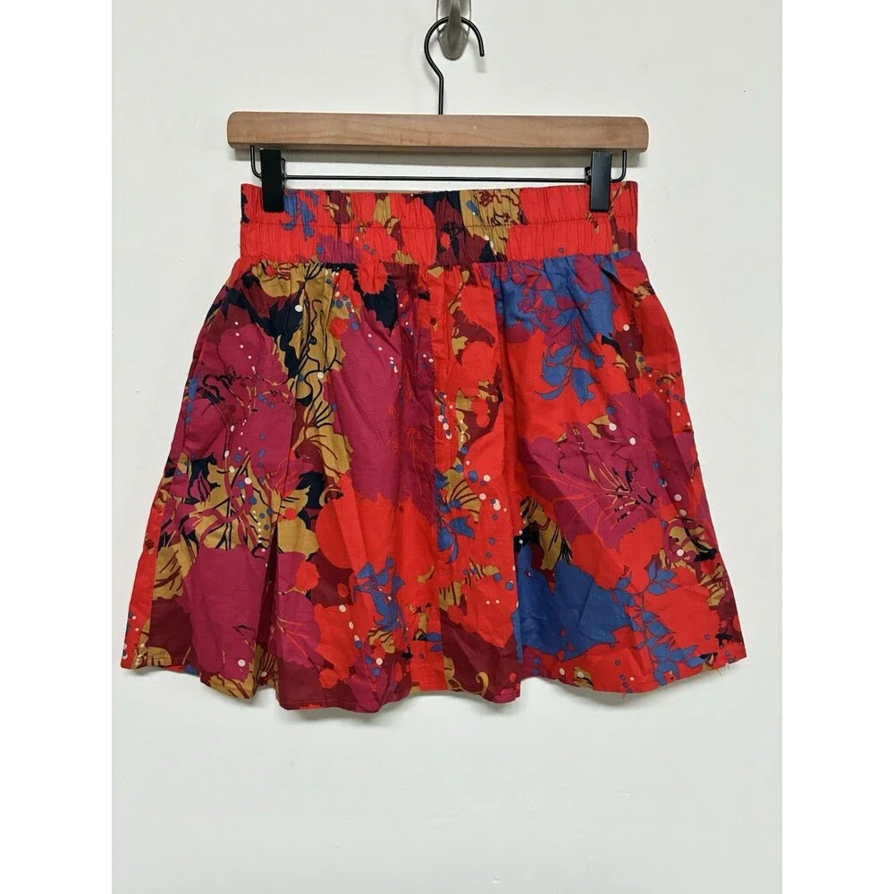Criss Cross Bold Artsy Abstract Summer Floral Cotton Mini Skirt Size M